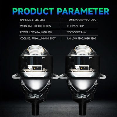 Masters A99  High Low Beam 58W 5800 Lumens 6000K DC9-16V 3 inch  Projector