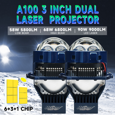 Masters A100 Lens LED Laser / Hi / Lo Beam 90W 9000 Lumens 3 Inch Dual Laser Projector